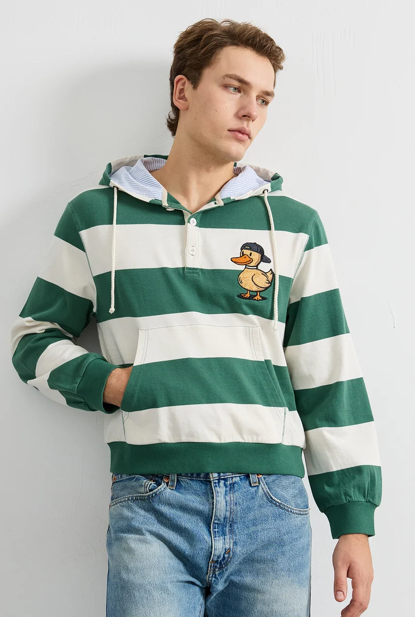 BOLD STRIPED CHENILLE PATCH HOODIE