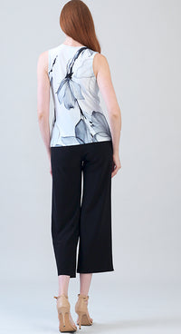 floral sketch V-neck front tie sleeveless soft knit top