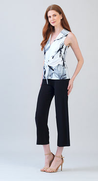 floral sketch V-neck front tie sleeveless soft knit top