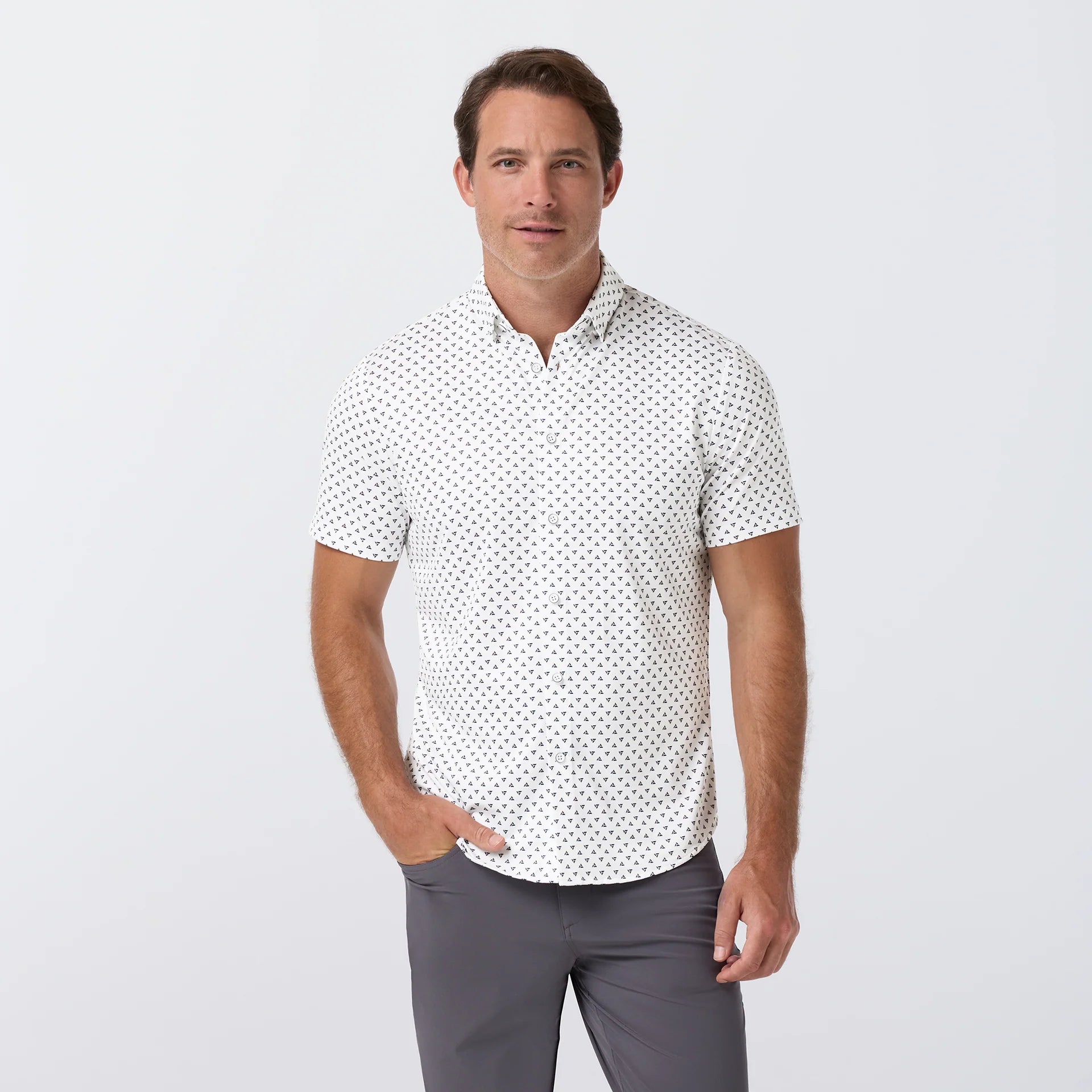 Halyard SS Dress Shirt - White Multi Tossed Triangle
