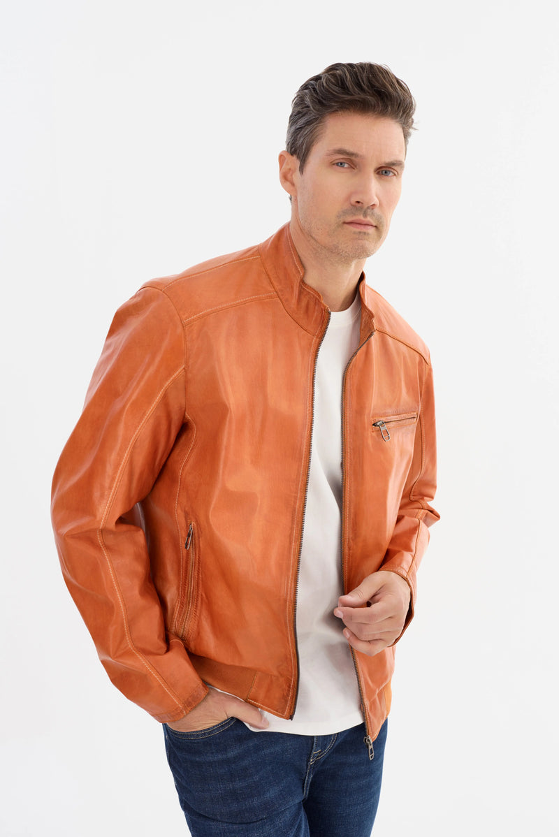 Tim Lambskin Leather Jacket - Orange Regency