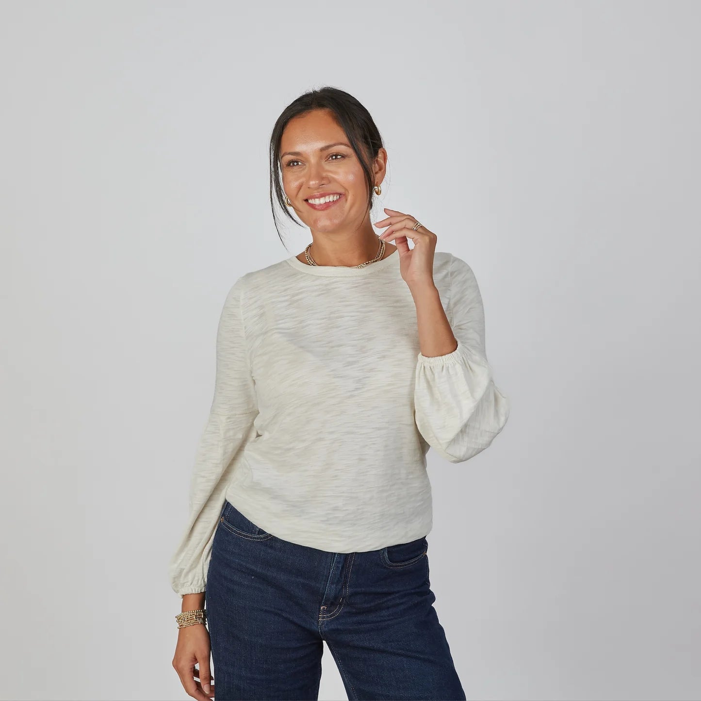 English Popover Top in Linen - Long Sleeve