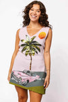 Light Pink Vintage Car On Street With Palm Tree Sweater Dress