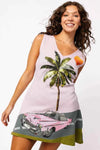Light Pink Vintage Car On Street With Palm Tree Sweater Dress