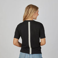 Relaxed Crew in Black w/ Oyster Stripe