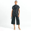 Liquid Leather™ - Funnel Neck Side Vent Tie Tunic - Black