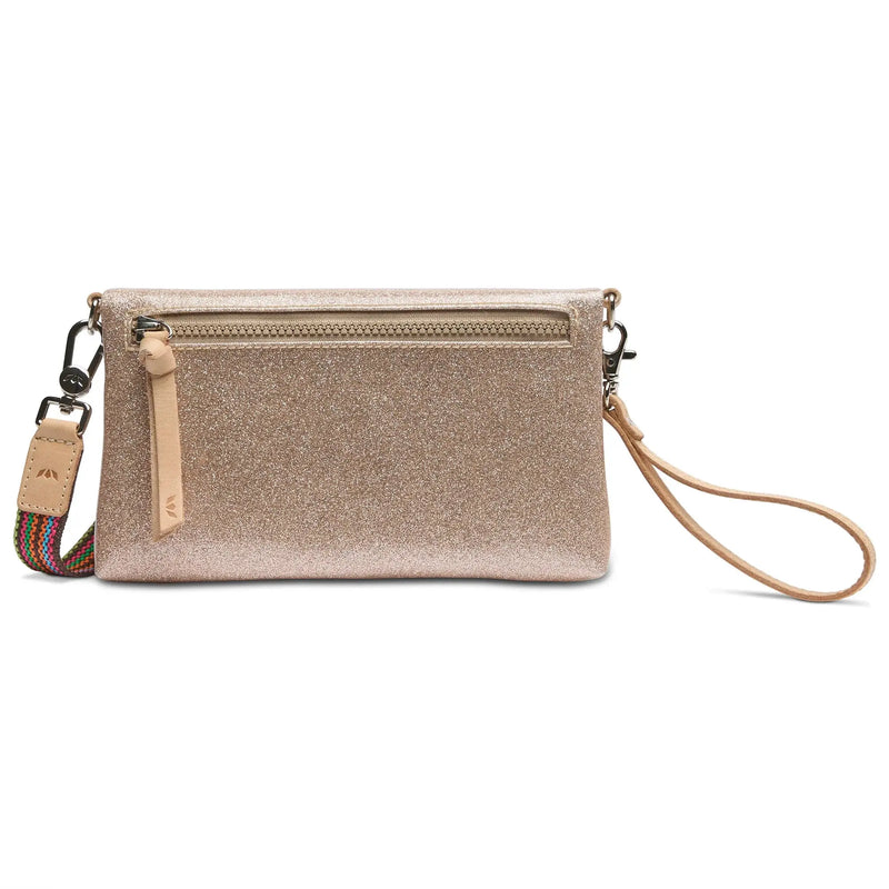 Emery Uptown Crossbody – Champagne Glitter Bag with Wristlet Strap Consuela