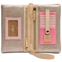 Emery Uptown Crossbody – Champagne Glitter Bag with Wristlet Strap Consuela