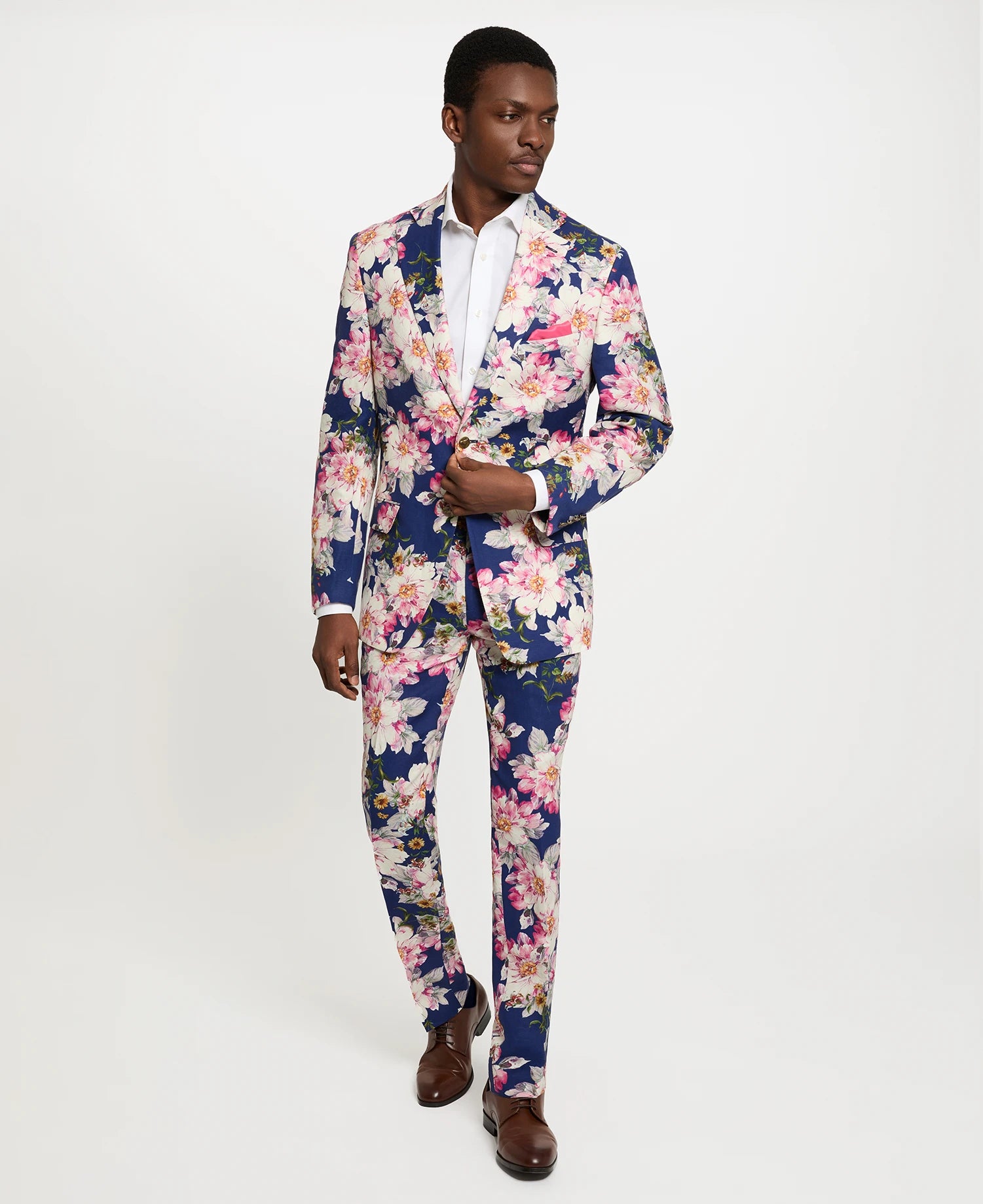 Dark Blue Floral Linen Sport Coat