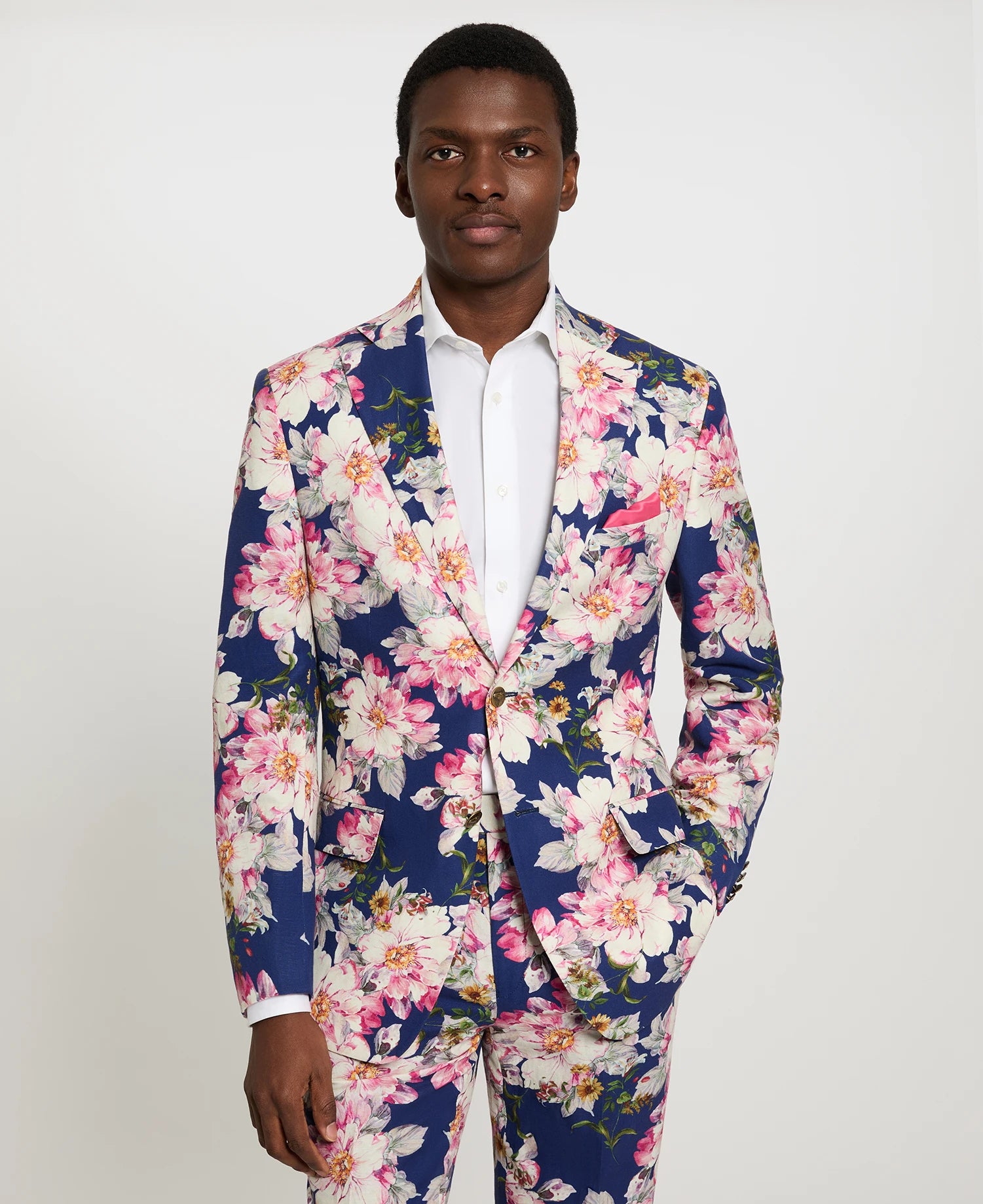 Dark Blue Floral Linen Sport Coat