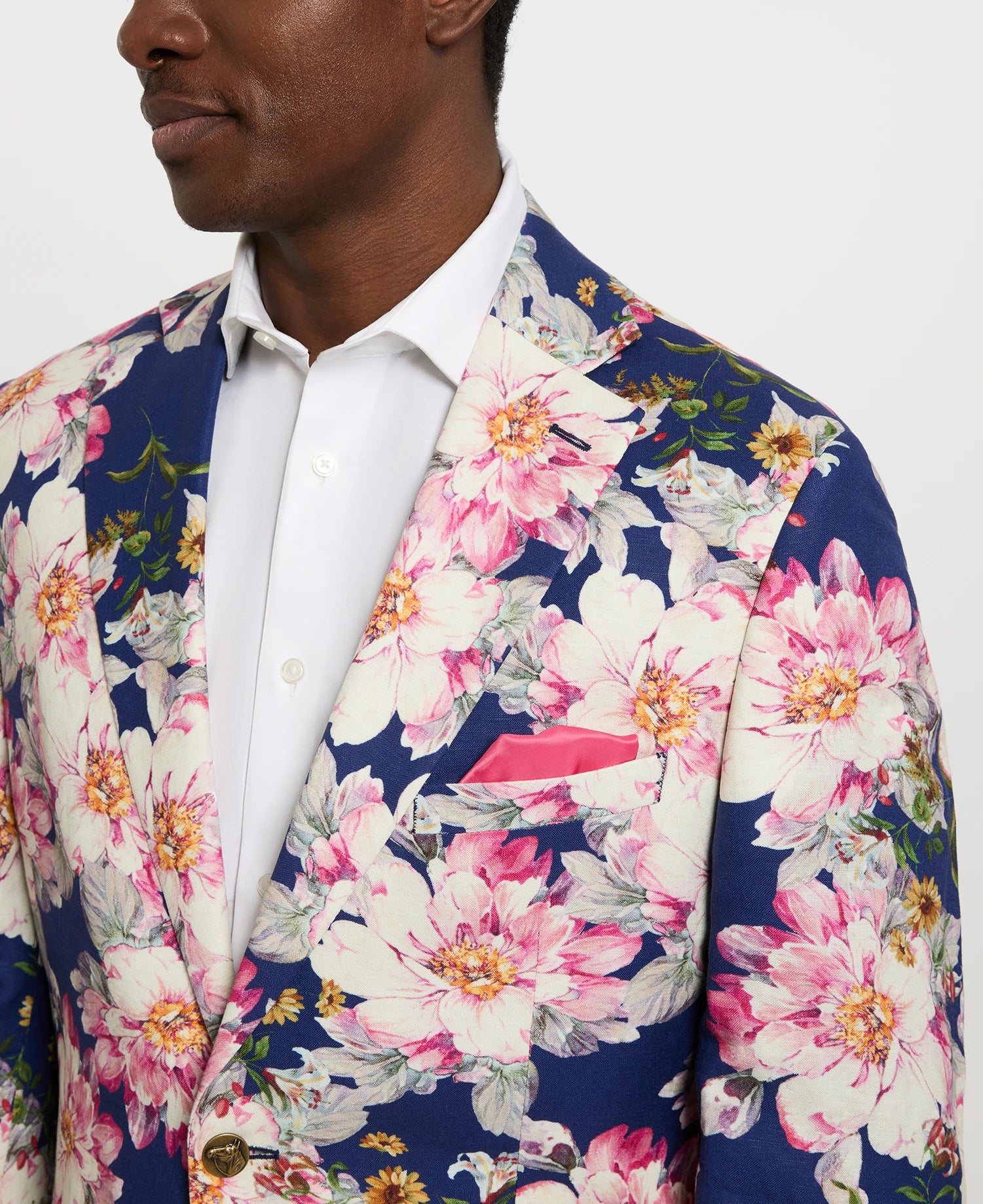 Dark Blue Floral Linen Sport Coat