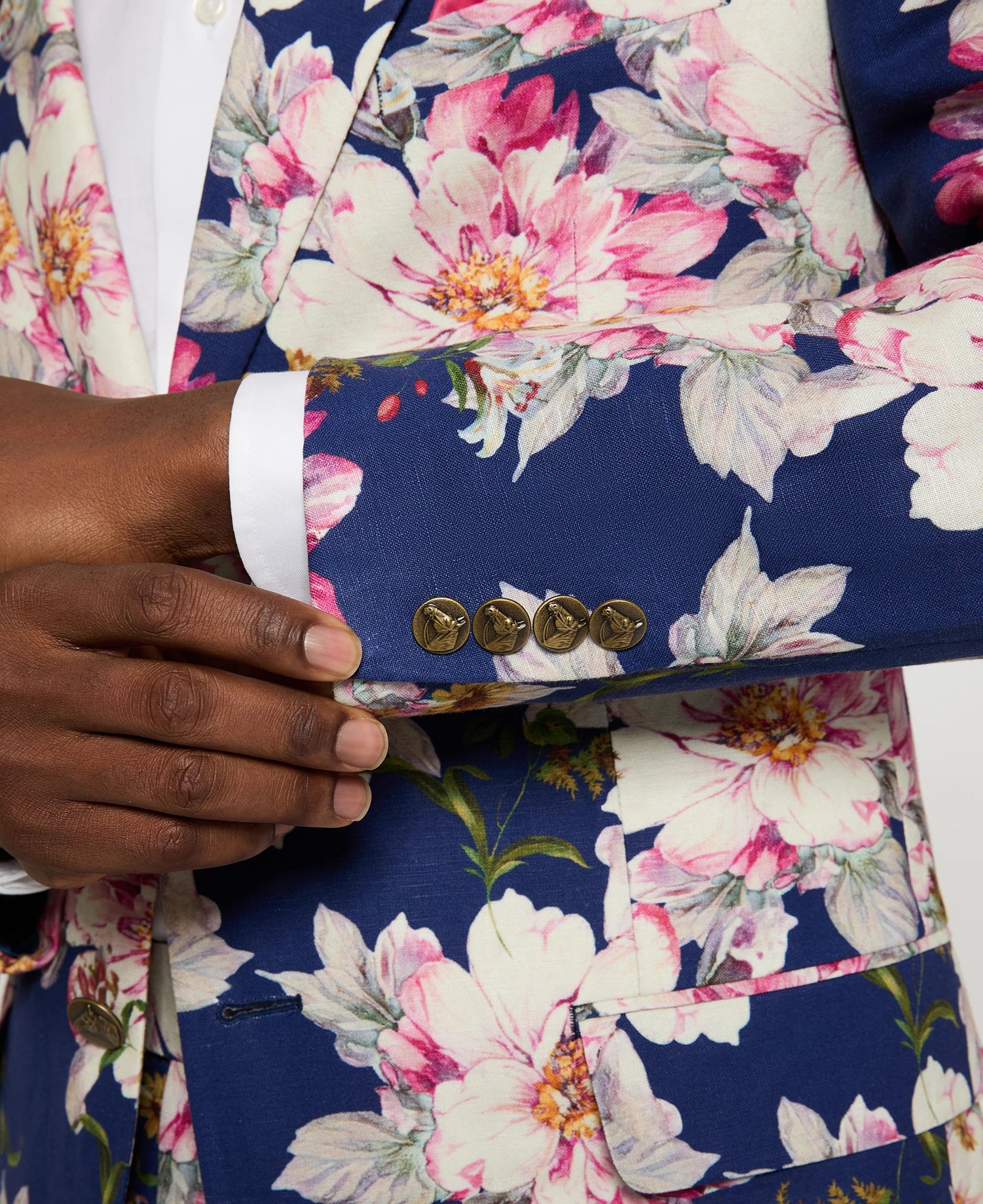 Dark Blue Floral Linen Sport Coat