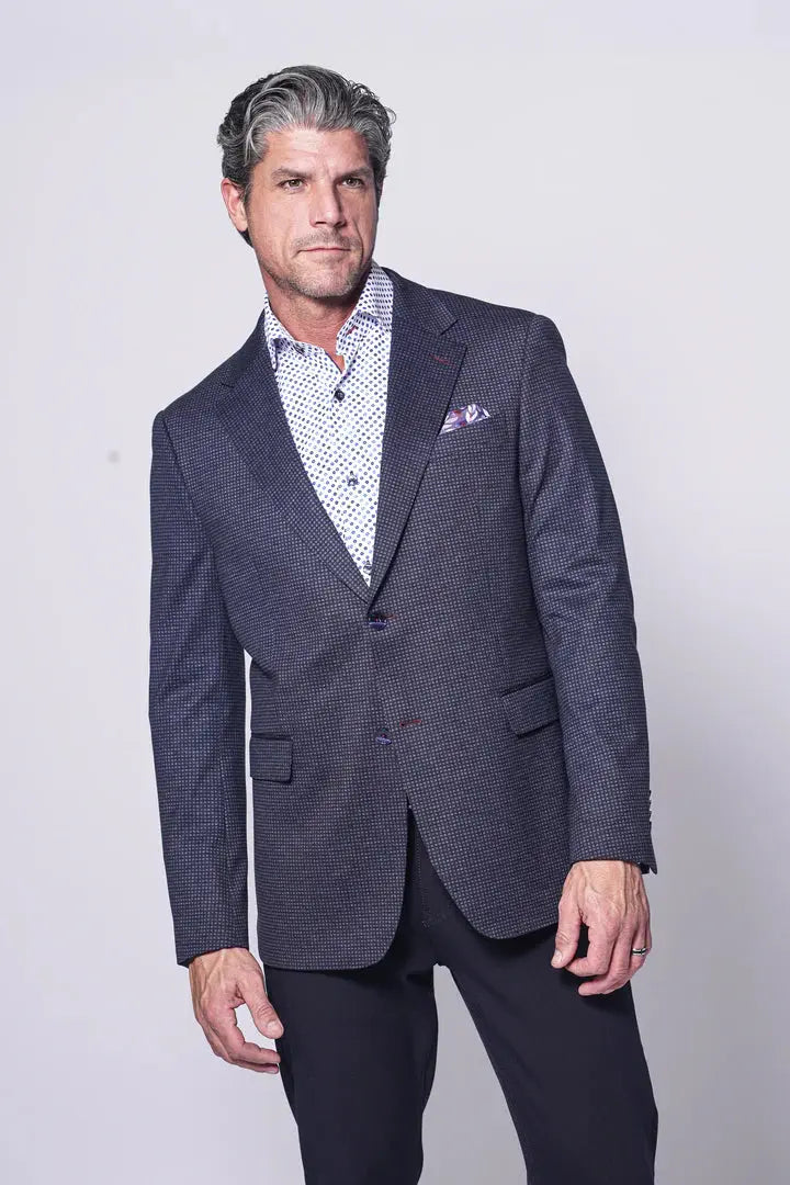 Welland Sport Coat – Navy Tonal Microcheck Stretch Knit 7 Downie St.