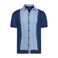 Blue Jacquard Short Sleeve Knit Polo