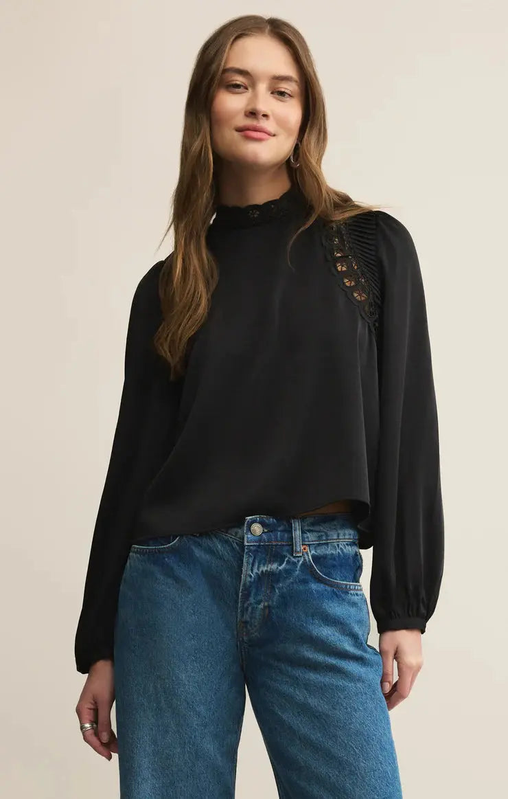 Silvana Mock Neck Embroidered Top Ivy Jane