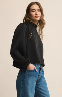 Silvana Mock Neck Embroidered Top
