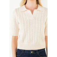 Short Sleeve Pointelle Polo Knit Top THML