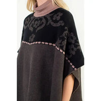 Jacquard Floral Knit Poncho THML