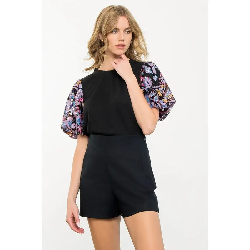 Sequin Puff Sleeve Knit Top THML