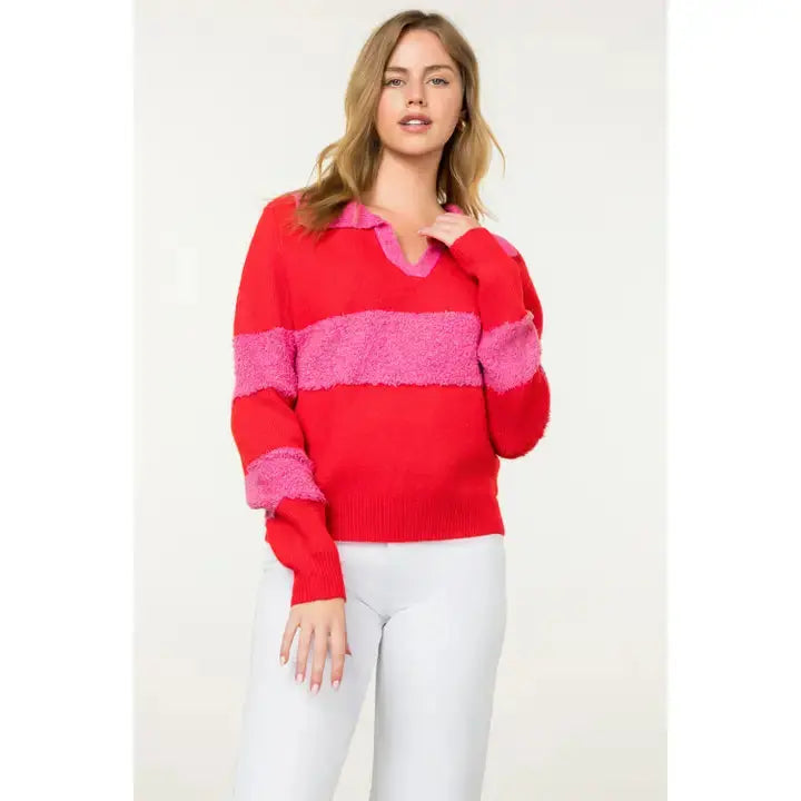 Collared Colorblock Sweater THML