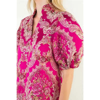 Puff Sleeve Floral Embroidery Detail Dress THML