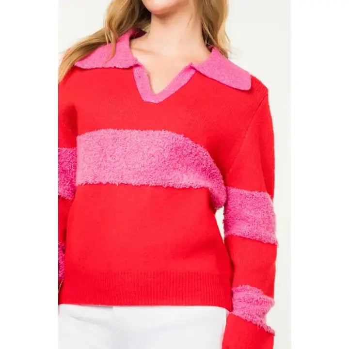 Collared Colorblock Sweater THML