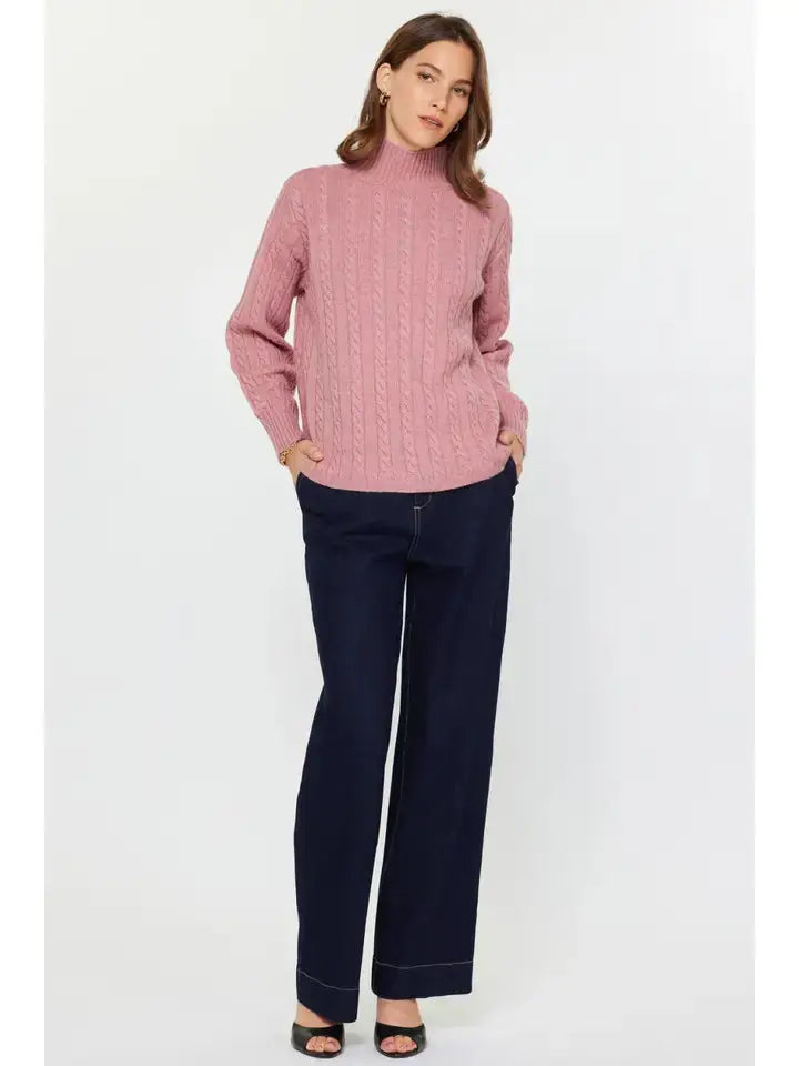 Wool Blend Cable Sweater - Clay Pink Current Air