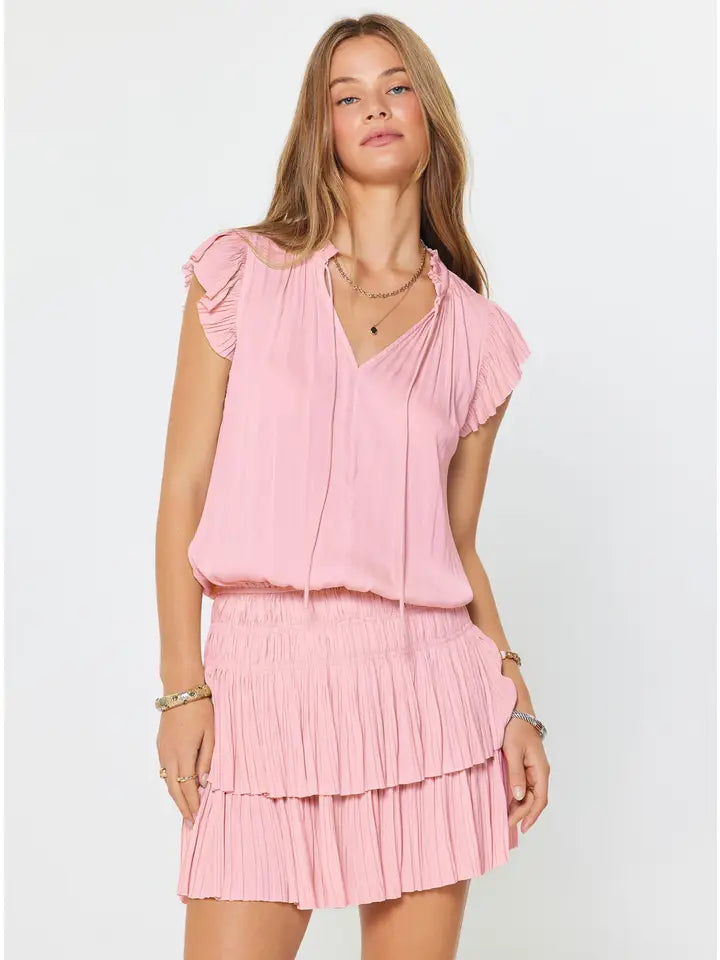 Zoey Pleated Mini Dress - Spanish Pink