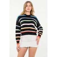 Multi Stripe Crew Neck Knit Sweater THML