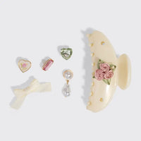 Kitschpop™️Curved Claw Clip 7pc Set Vintage- Pearlized Cream