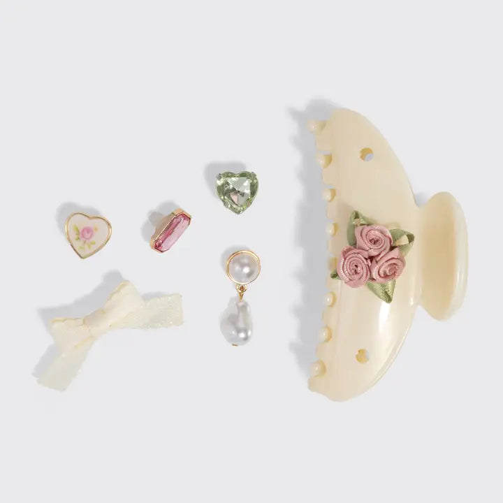 Kitschpop™️Curved Claw Clip 7pc Set Vintage- Pearlized Cream