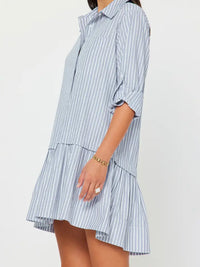 Pinstriped Rhinestone Mini Shirt Dress