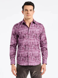 Berkley Berry Sport Shirt – Abstract basket weave tile print front view