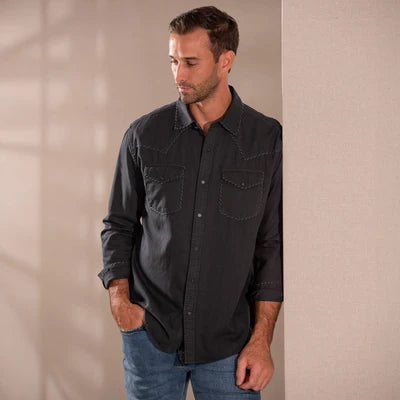 Branson Whipstitch Denim Shirt - Black Denim