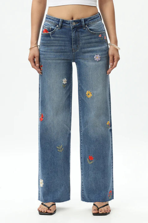 Floral Mid Rise Embroidered Jeans