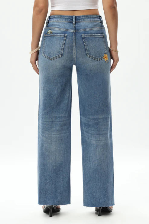 Floral Mid Rise Embroidered Jeans