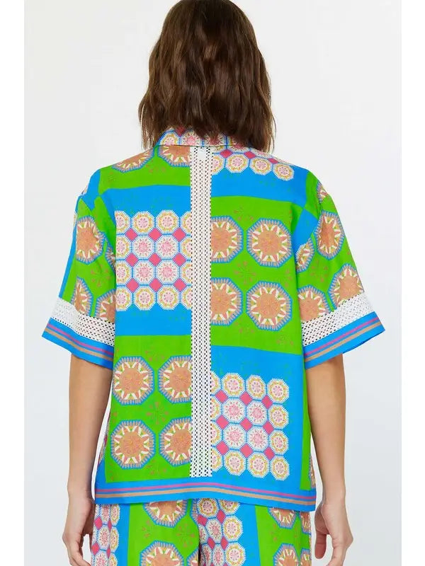 Boho Geometric Print Button Down Shirt Current Air