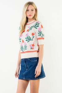 Short Sleeve Floral Detail Knitted Top