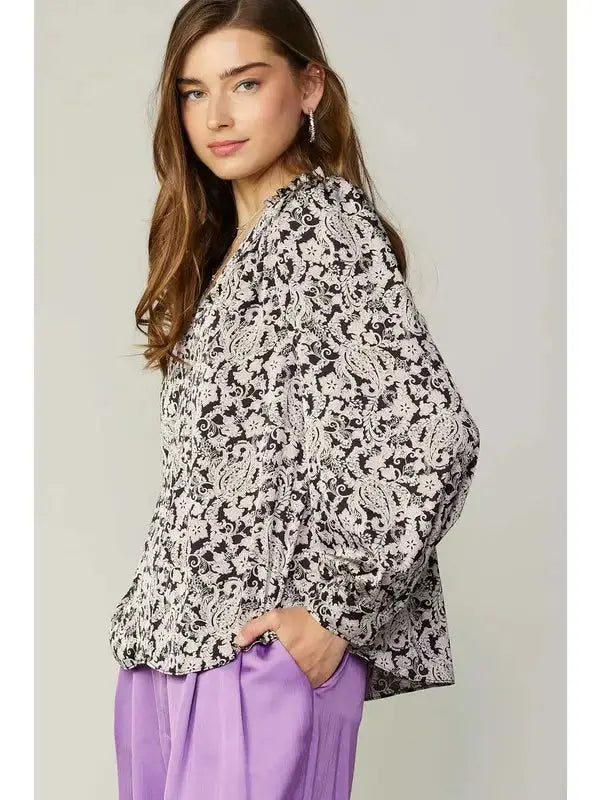 Jacquard Paisley V-Neck Blouse Current Air