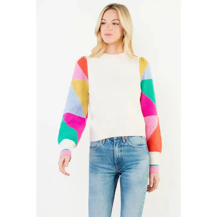 Colorblocked Sleeve Knit Sweater THML