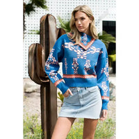 Scarf Neck Sweater - Blue Joh Apparel