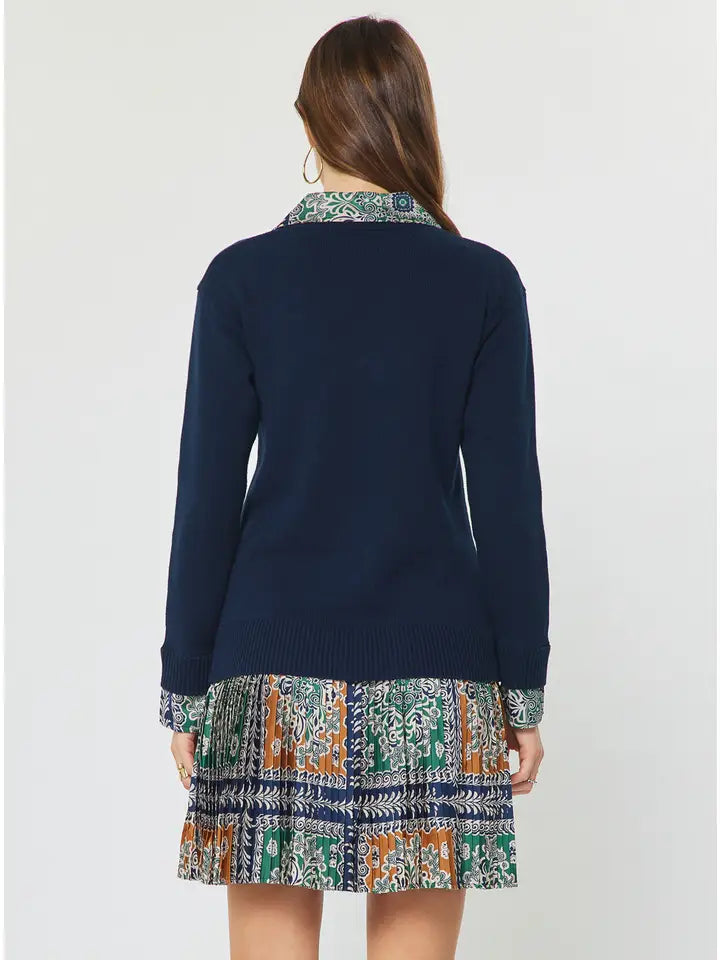 Tile Print Woven Combo Sweater Dress