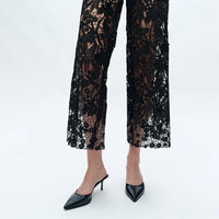 High Rise Wide Leg Jeans with Lace Spliced