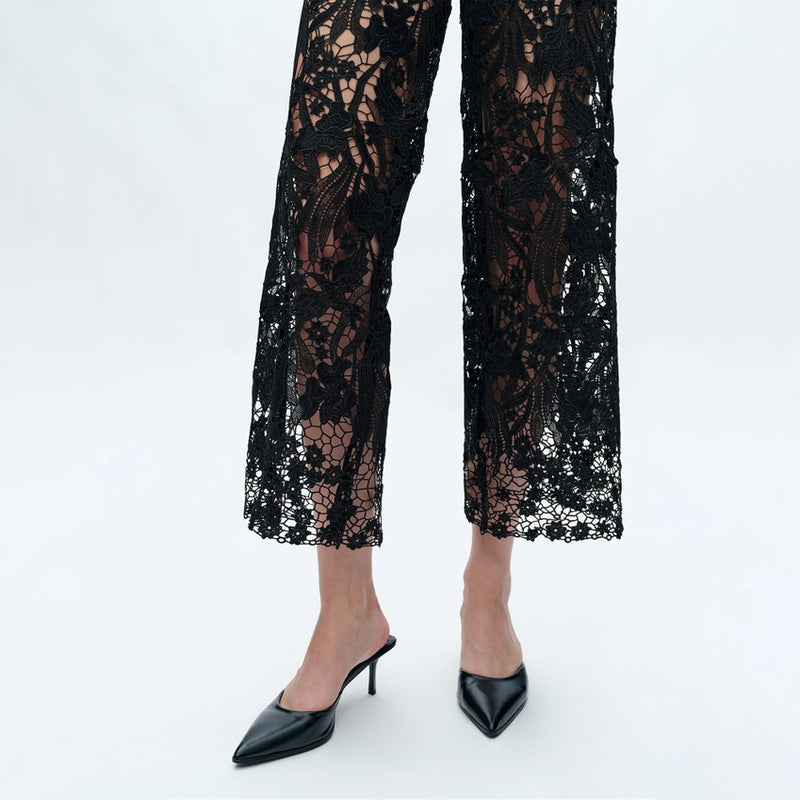 High Rise Wide Leg Jeans with Lace Spliced