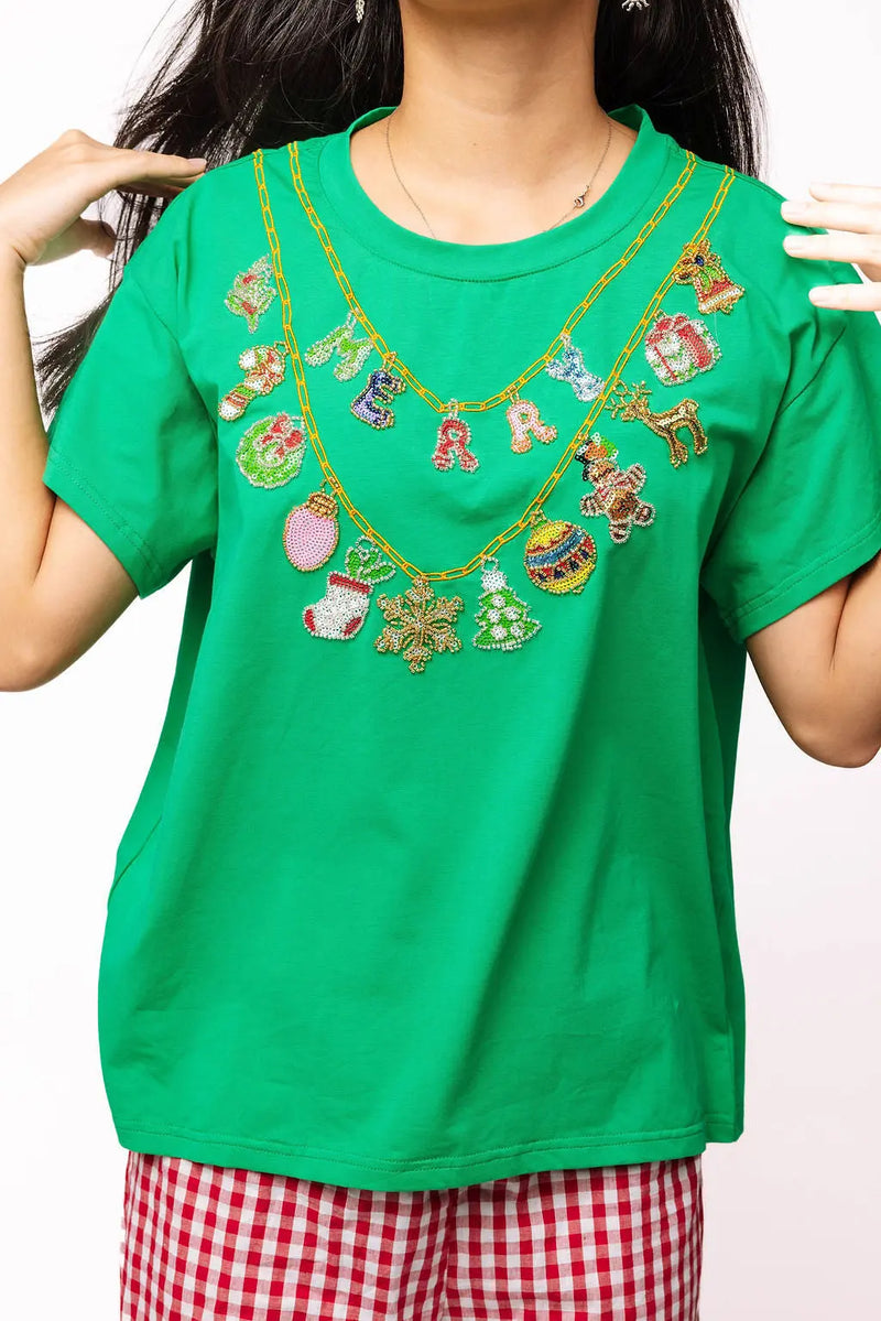 Christmas Necklace Tee Queen of Sparkles