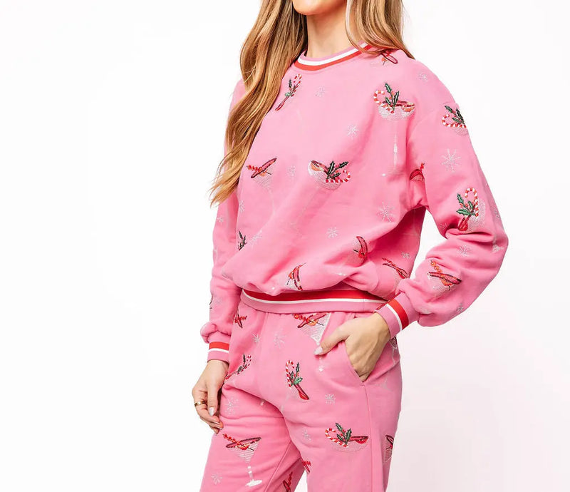 Bright Pink Christmas Cocktail Sweatshirt Queen of Sparkles