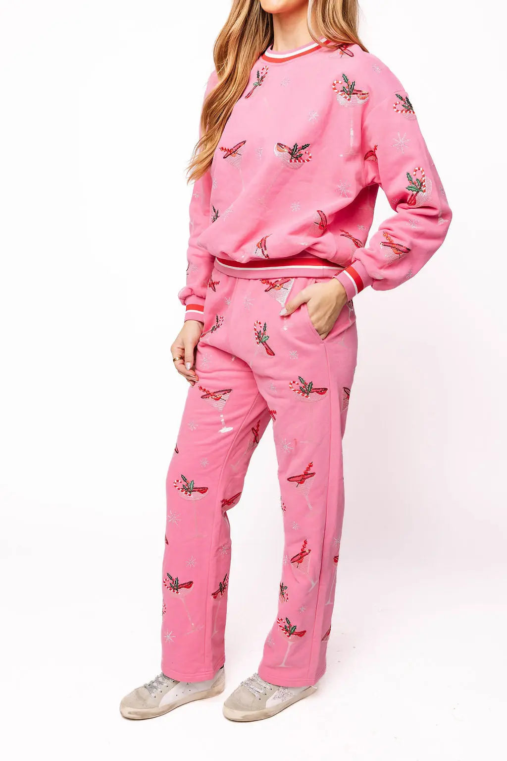 Bright Pink Christmas Cocktail Sweatshirt Queen of Sparkles