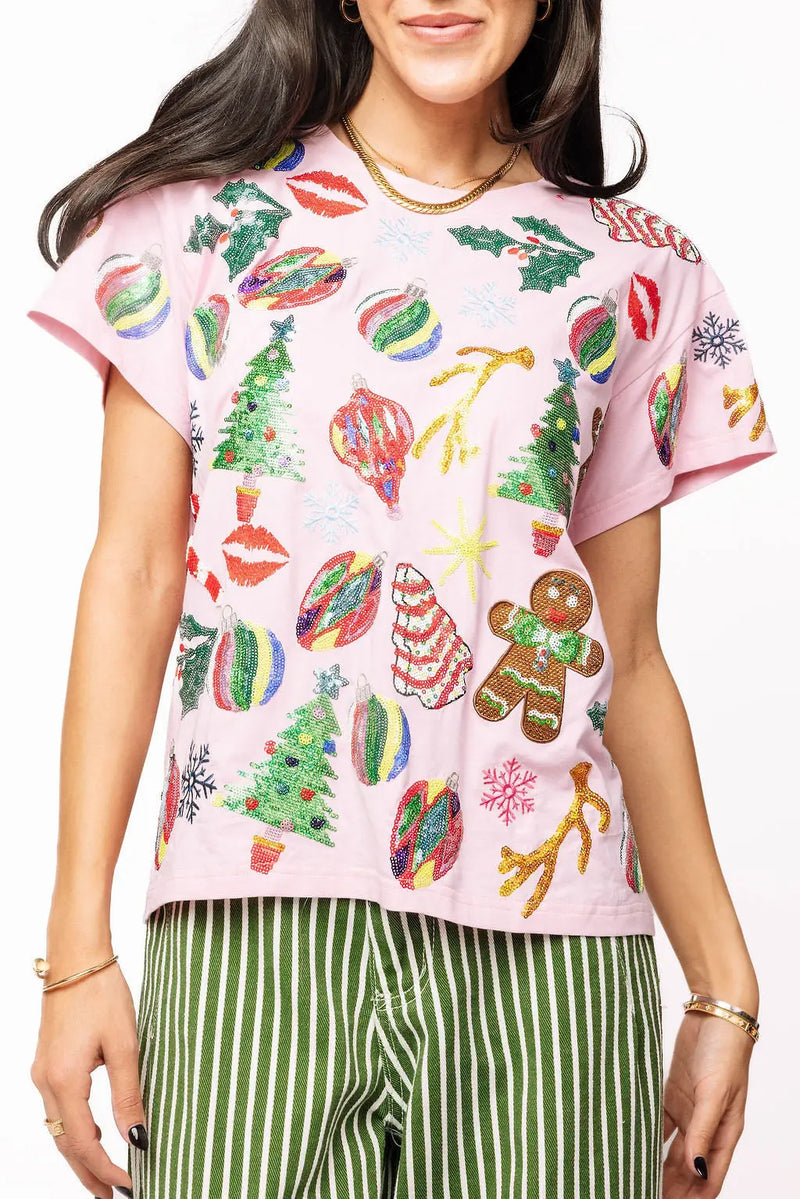 Light Pink Christmas Icons Tee Queen of Sparkles