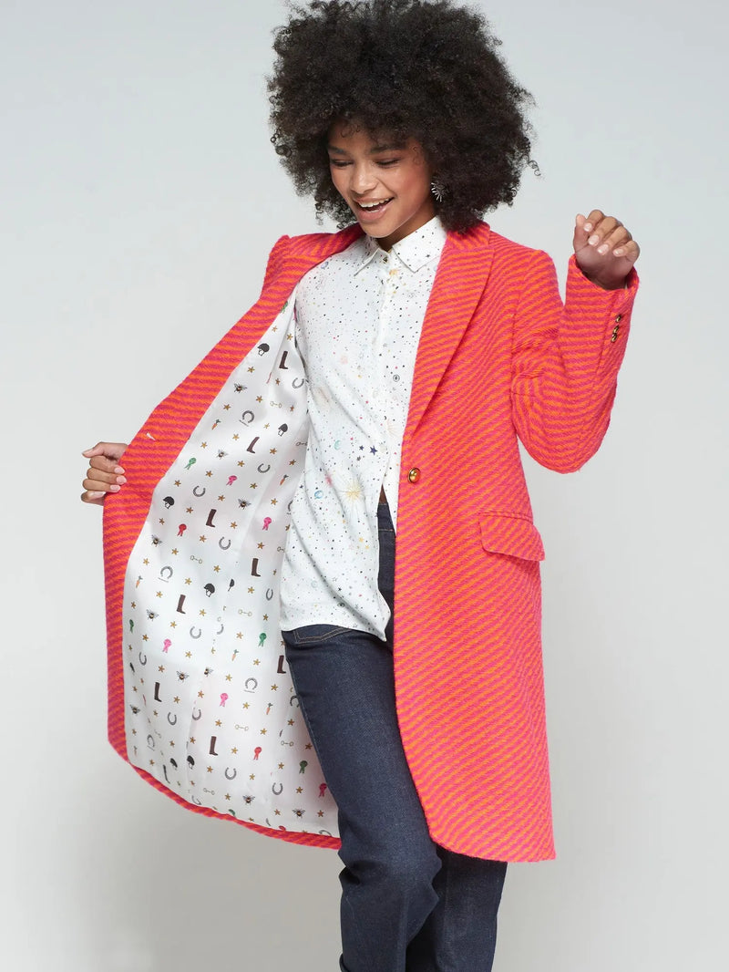 PINK AND ORANGE DIAGONAL STRIPED WOOL COAT Vilagallo