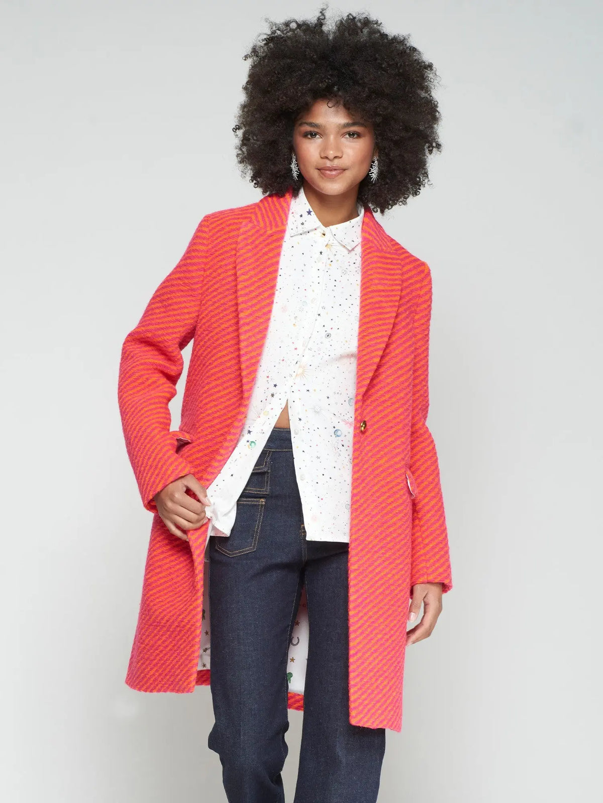 PINK AND ORANGE DIAGONAL STRIPED WOOL COAT Vilagallo